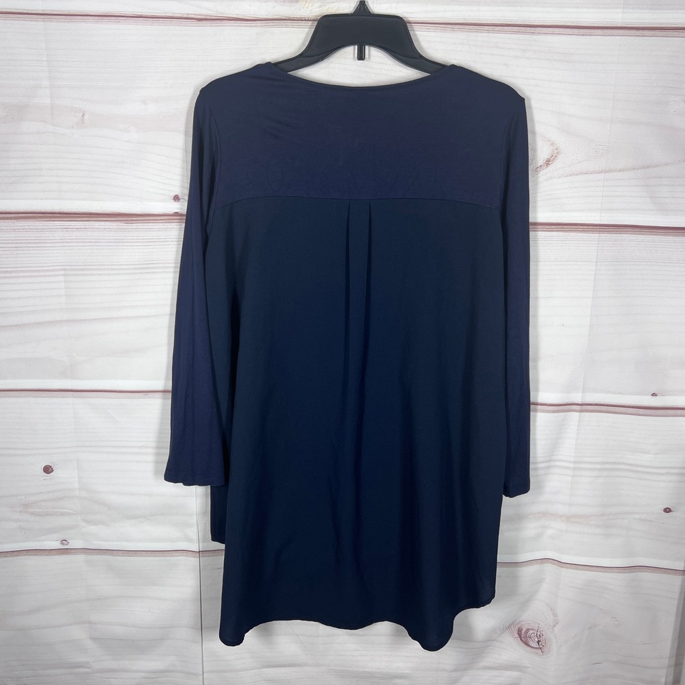Comfy USA Tunic Top Womens Small Navy Blue Long Sleeve Layered Hem Modal Blend